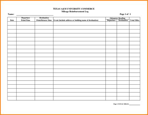 Free Mileage Reimbursement Form Template Printable Templates