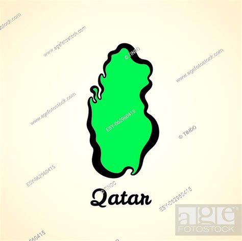 Green Simplified Map Of Qatar With Black Outline Stock Vector Vector