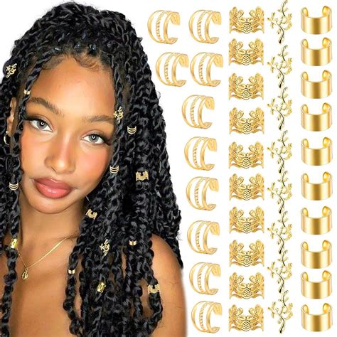 YHRY 40PCS Gold Hair Jewelry for Braids Multi Style Hair Cuffs ...