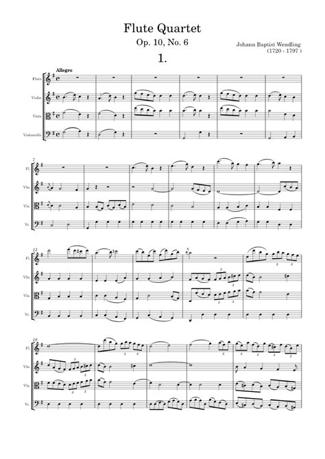 Quartet For Flute Violin Viola And Cello Mvt 1 Johann Baptist Wendling Score And Parts