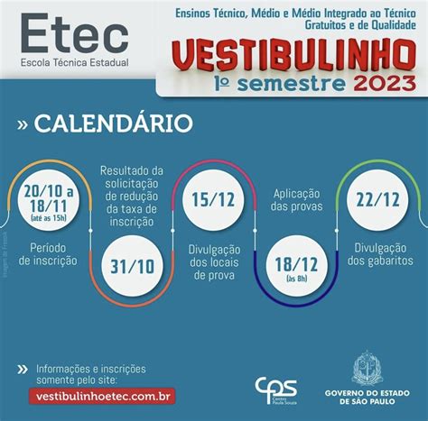 Saíram as datas oficiais do Vestibulinho ETEC 2023 Revista do Estudante