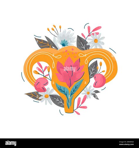 Útero con ilustración vectorial de decoración floral Imagen Vector de