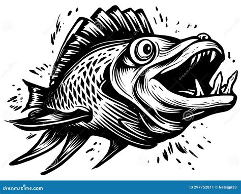 A Black And White Illustration Of A Fish Vector Illustration Of Angry