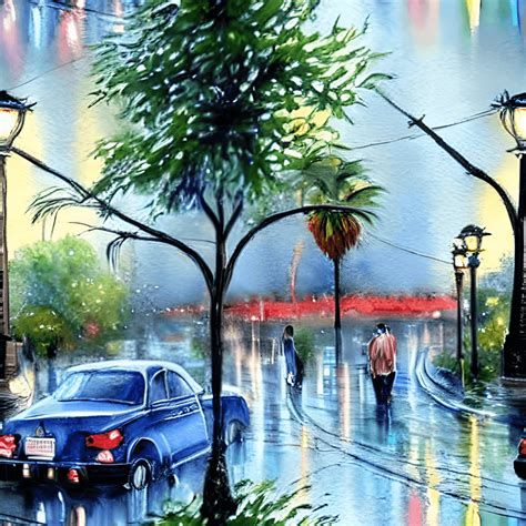 Rainy Days In Los Angeles A Watercolor Painting By Thomas Kinkade