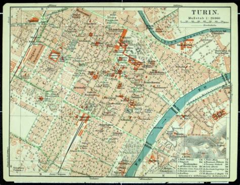 TURIN TORINO ALTER Stadtplan mappa della città vecchia datiert