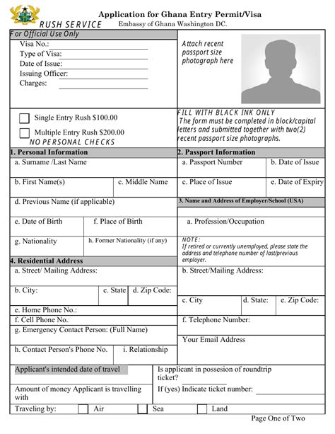 Application Form For Ghana Entry Permitvisa Embassy Of Ghana Washington Dc Fill Out Sign