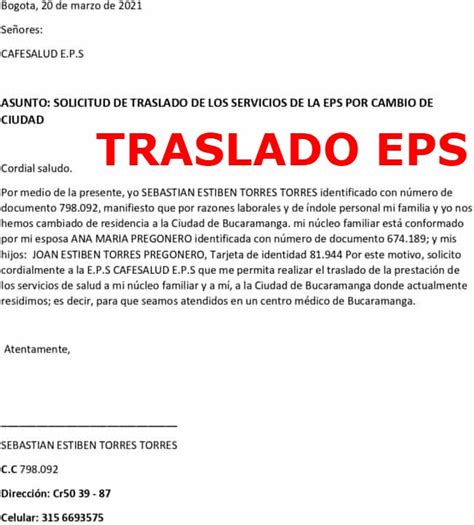 Ejemplos De Carta Solicitar Cambio De Eps