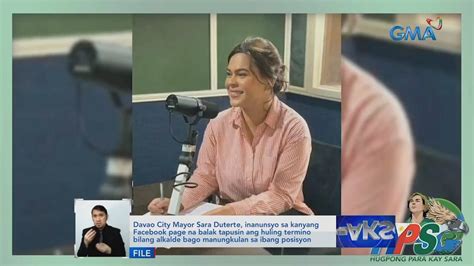 Davao City Mayor Sara Duterte Inanunsyo Sa Kanyang Facebook Page Na