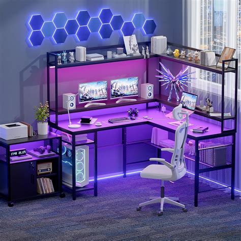 Unikito L Shaped Gaming Desk With Led Light Reversible