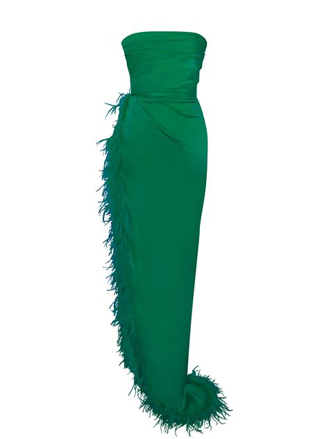 Perrin Emerald Green Feather Dress High Slit Gown Miss Circle