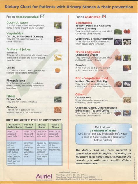 Dietary Chart For Urinery Stones | PDF