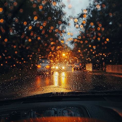 View From Driver Seat In Metro City On A Bad Weather Raining Day Stock