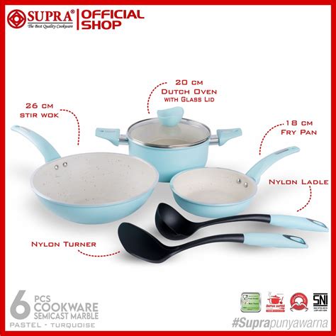 Jual SUPRA Panci Anti Lengket Set 6 Pcs Semicast Nonstick Ivory Marble