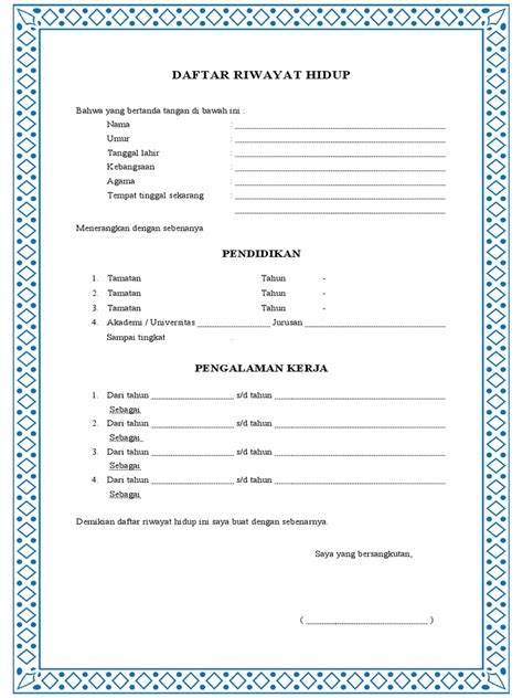 template daftar riwayat hidup kosong