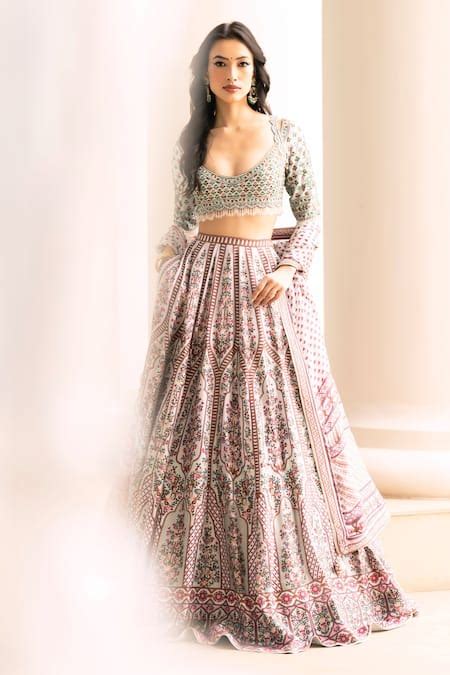 Buy Multi Color Lehenga And Blouse Dupion Silk Floral Stripe Bridal Set