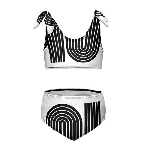 S Retro Vintage Style Geometric Design Black And White Girl S Piece Bikini Set Beach