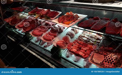 Raw Meat On Display At Butcher Shop In Rome Italy Editorial Stock