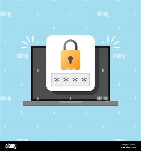 Laptop With Password Notification Icon In Flat Style Authentication Vector Illustration On