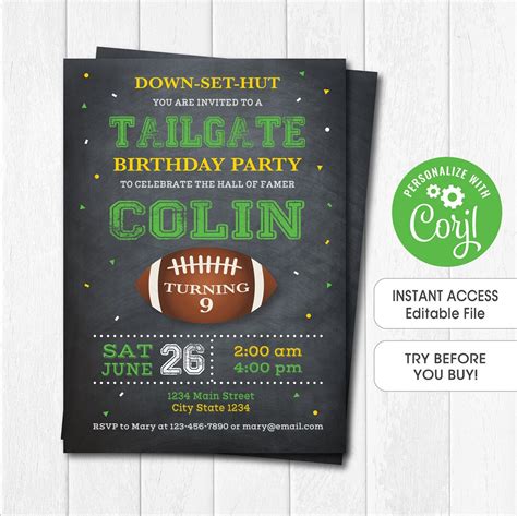 EDITABLE Football Tailgate Invitation Football Tailgate Etsy