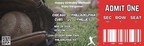 Instant Download Phillies Ticket Game Baseball Ticket Phillies