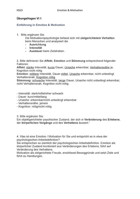 VL1 Übungsquiz 23 HS23 Emotion Motivation Übungsfragen Vl 1