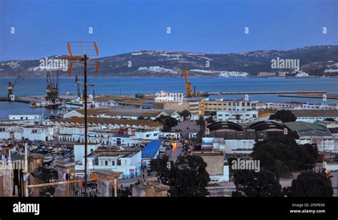 North Africa, Morocco: the port and the skyline of Tangier, Moroccan ...