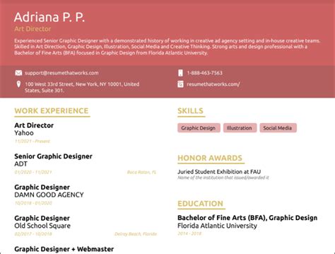 Download Free Art Director Resume Template on ResumeThatWorks.com