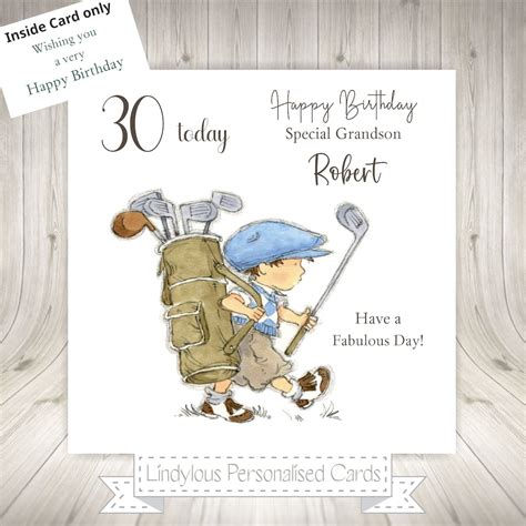 Clubs Golf Bag Golfer Personalised Birthday Card Grandson Son Etsy UK