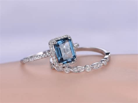 Emerald Cut London Blue Topaz Bridal Ring Set Pcs By Pennijewel