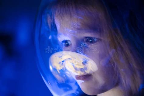 Girl Dreams Of Becoming Astronaut And Flying Into Space Reflection Of