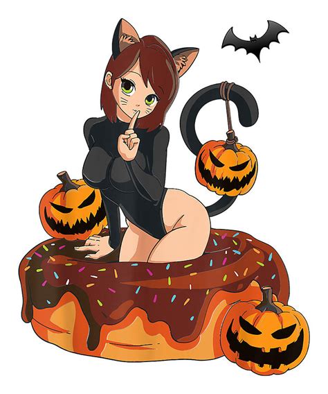 Kawaii Anime Halloween Black Cat Sexy Anime Girl In Donut Drawing By Dnt Prints Fine Art America