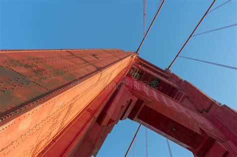 Bright Red Column Of Golden Gate Bridge Stock Photo Image Of