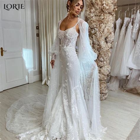 Lorie Bohemia Lace Mermaid Wedding Dresses V Neck Spaghetti Straps