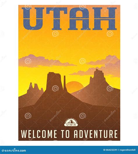 Utah Travel Poster or Sticker Stock Vector - Illustration of park