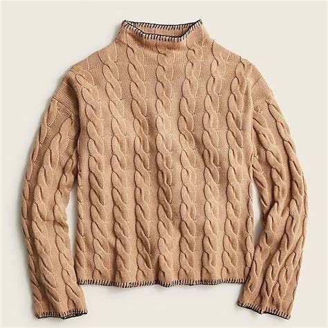 J Crew Cotton Cashmere Cable Knit Mockneck Sweater For Women Mock