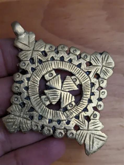 Vintage Ethiopian Orthodox Christian Handmade Coptic Gold Cross Pendant