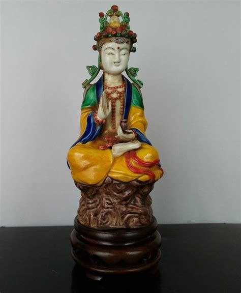 Statue Polychrome Bodhisattva Guan Yin Déesse de la Catawiki