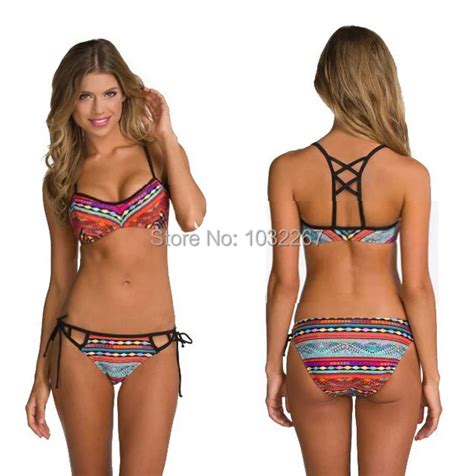 2015 Brand Floral Print Bikini Sexy Tie Dye Swimwear Balconette Bikini