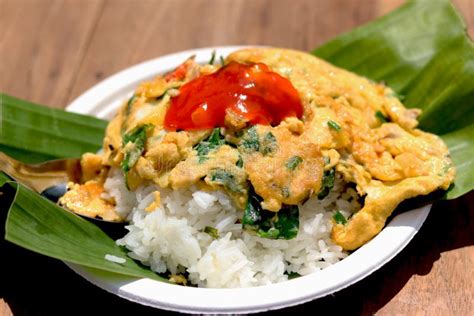 Thai Street Food Pork Omelet Recipe And Chili Sauce With Rice One Of