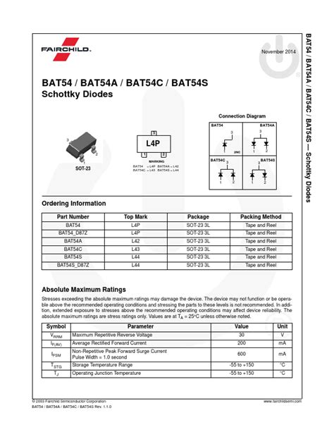 Bat S Datasheet Pdf Schottky Diodes