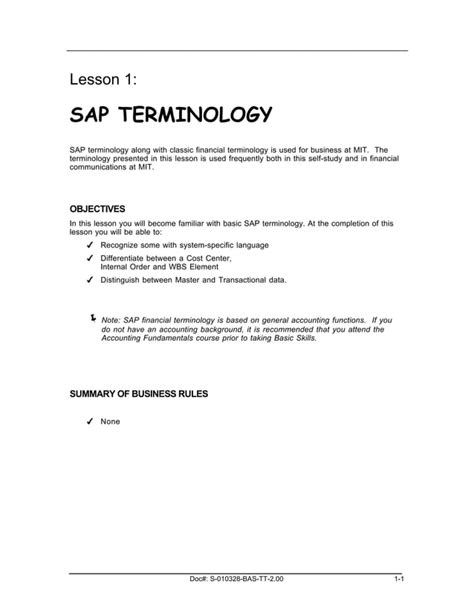 Sap Terminology