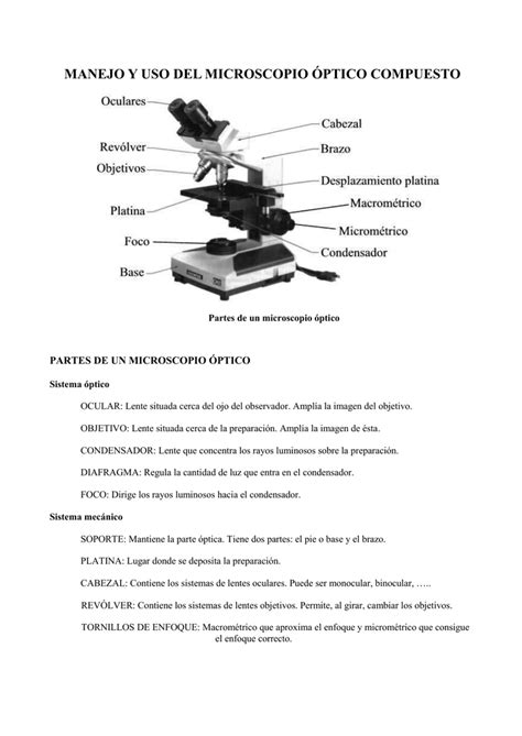 MANEJO Y USO DEL MICROSCOPIO ÓPTICO COMPUESTO