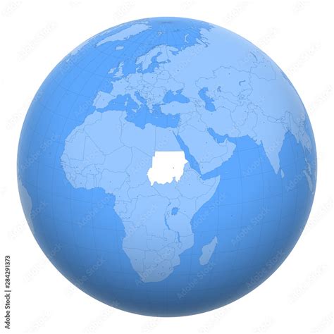 Sudan On The Globe Earth Centered At The Location Of The Republic Of