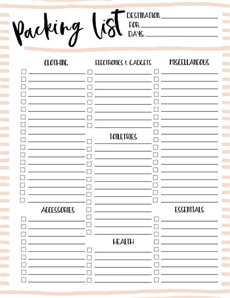 Blank Printable Packing List Printable Calendars At A Glance