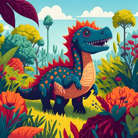 Una ilustración de dibujos animados de un dinosaurio con una cola verde