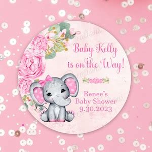 Pink Elephant Baby Shower Sticker Personalized Pink Elephant Baby