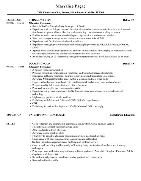 Education Consultant Resume Samples Velvet Jobs