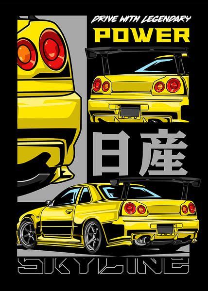 Nissan Skyline Gtr R Jdm Car By Adam Khabibi On Canvas Poster