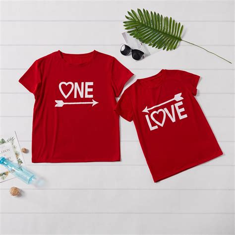 "ONE LOVE" Letter Print Couple T-shirts | Couple t shirt design, T ...