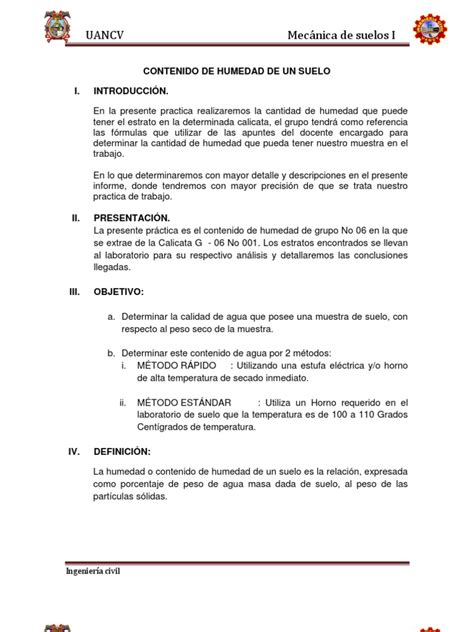 PDF Contenido De Humedad De Un Suelo Informe DOKUMEN TIPS